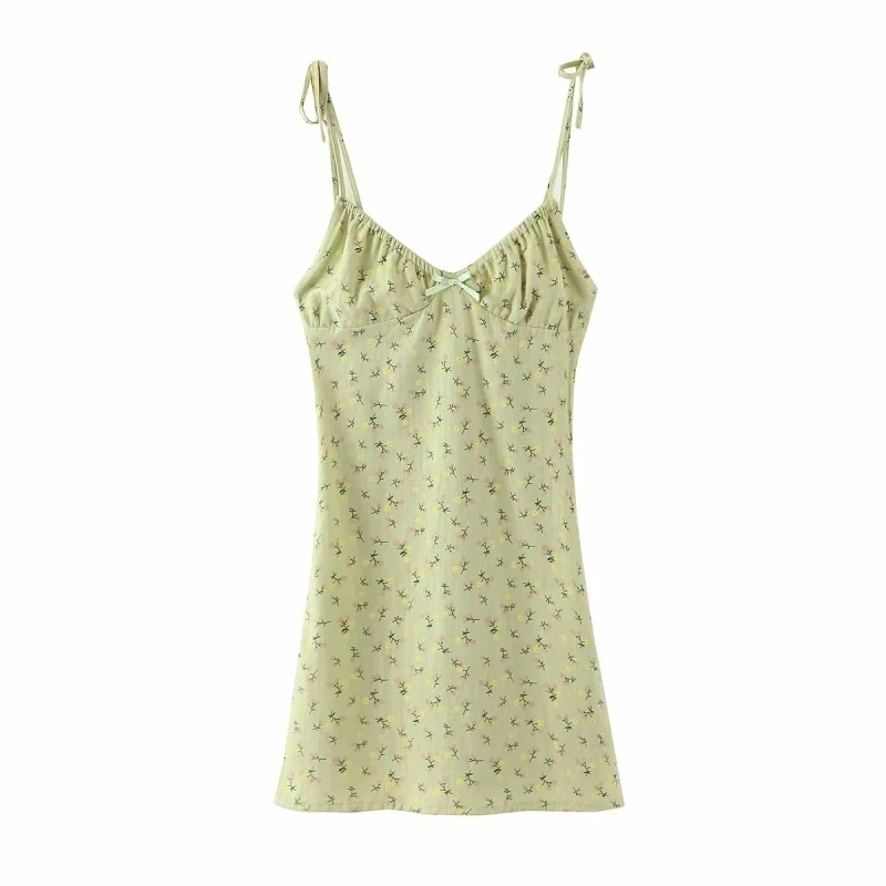

Slim Floral Print Green vestido Fashion spaghetti strap mini dresses Cute Tank summer Dress