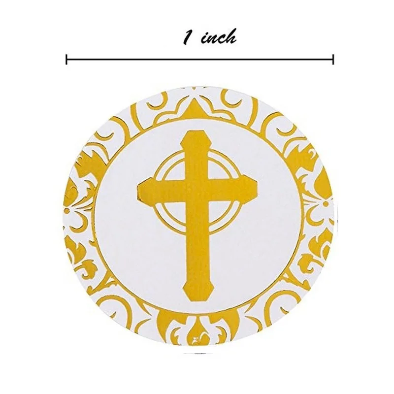 500-Count Gold and Silve Foil Cross Stickers-Religious Stickers-Round Labels 1inch Christening Envelope Seals stationery sticker
