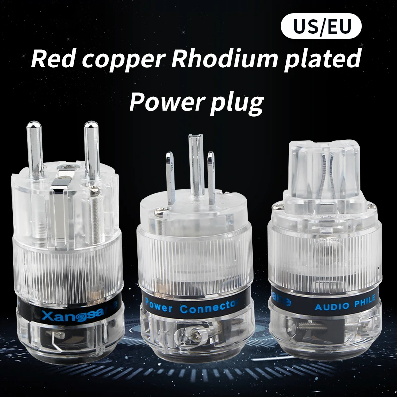 

HiFi Red Copper Audio Power Plug EU / US Rhodium-plated IEC Connector Transparent Shell Adapter