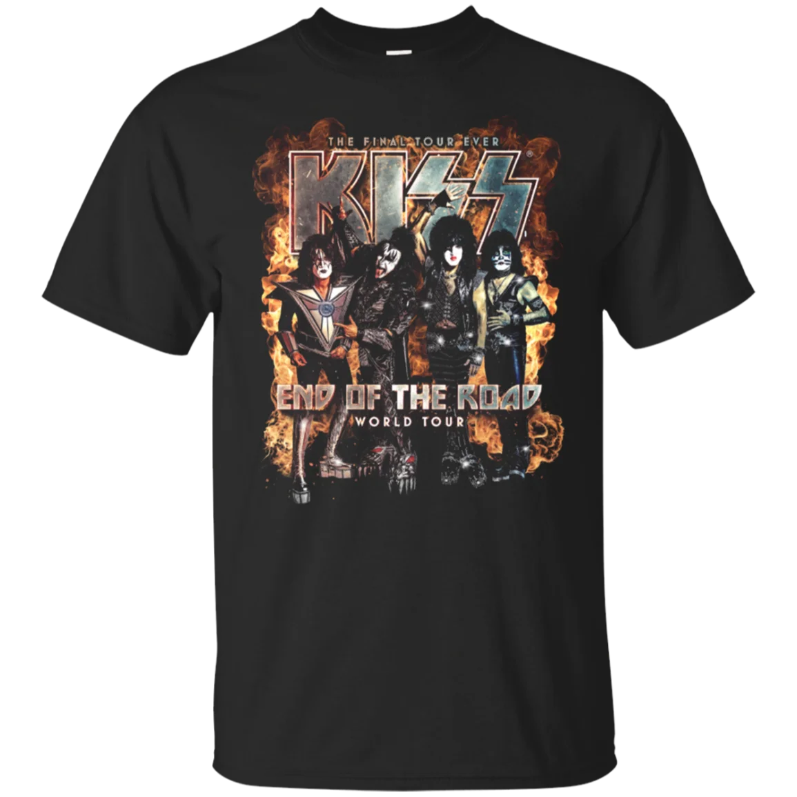 KISS End Of The Road World Tour Rock Band футболка Черная хлопковая S 6XL 100% с короткими рукавами и
