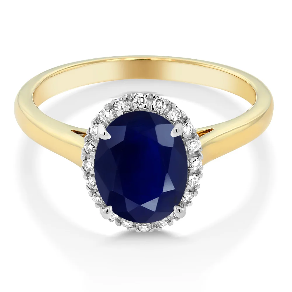 Помолвочное кольцо 10K двухтонное Золотое овальное синее Sapphire и Diamond Halo 2 50 Ct (в