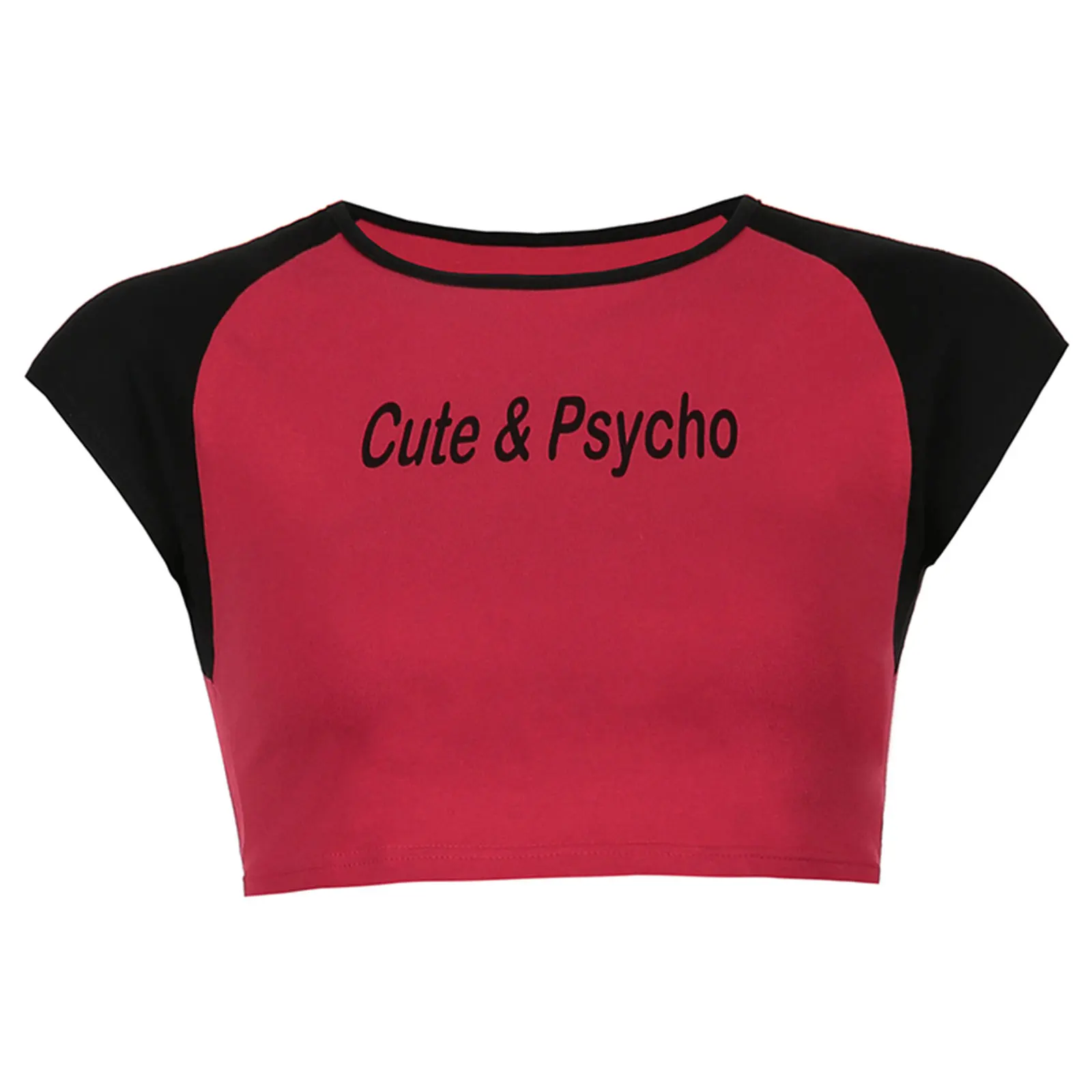 

Women's Letter Print Crop Tops, Summer Short Sleeve Crewneck Slim Fit Raglan Tee Shirt