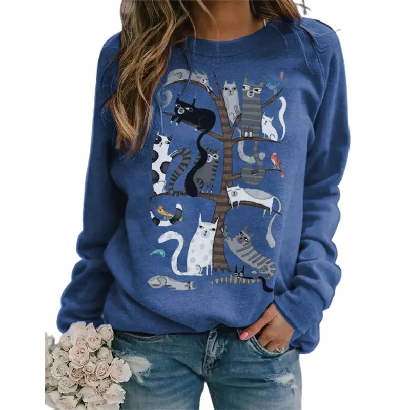 

Women Funny Cartoon Love Cat 3D Printed Loose Crew Neck Hoodie Sweatshirt Autumn Winter Long Sleeve Streetwear Tops