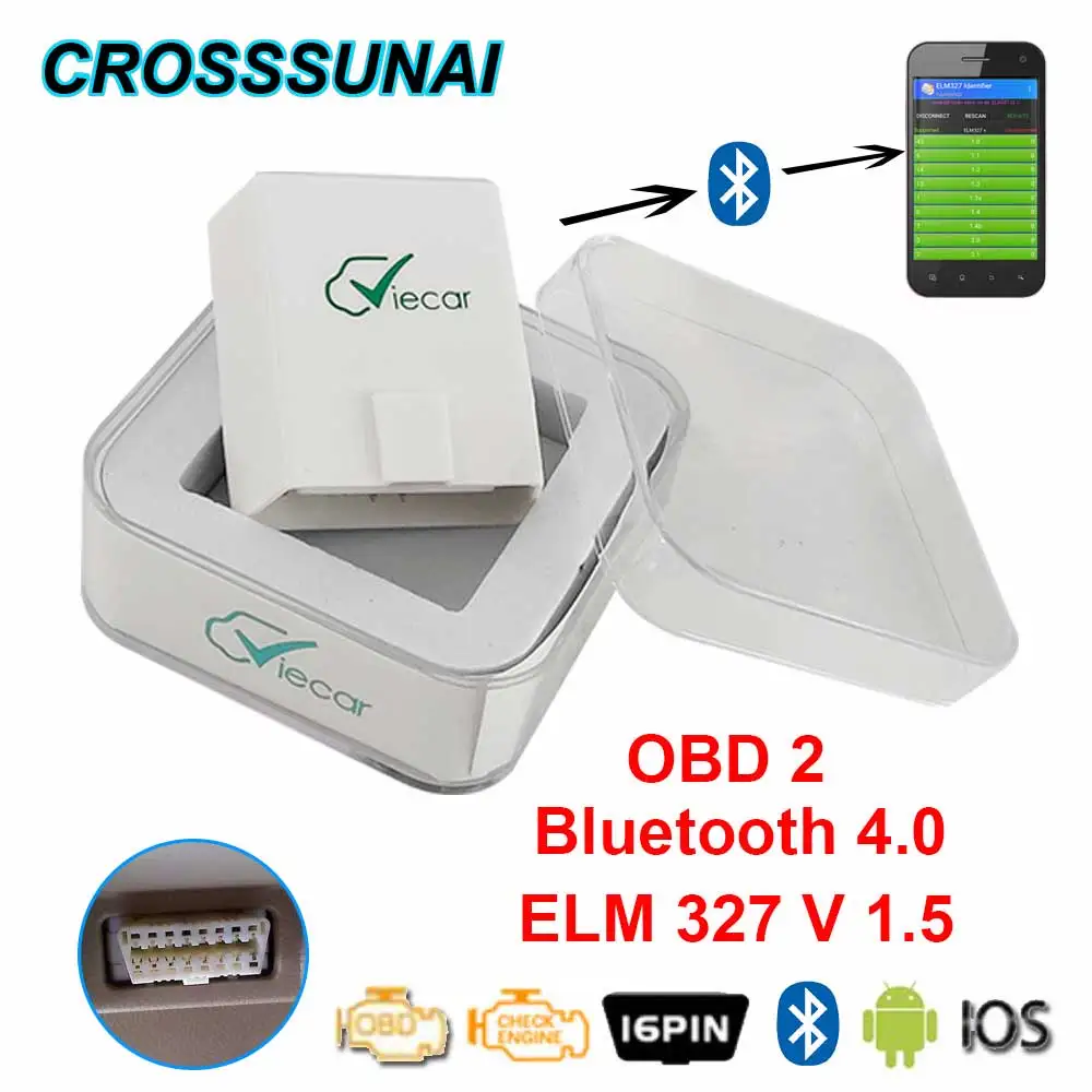 Viecar OBD2 сканер ELM 327 Bluetooth 4 0 V1.5 для Android/IOS/WINDOWS OBD II автомобильный диагностический
