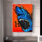 Абстрактная Роскошная Картина на холсте с изображением синей акулы, настенные картины с граффити для современной гостиной, украшение для дома