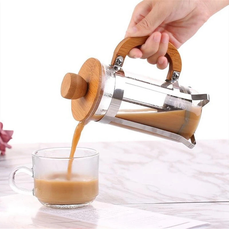 

French Press Environmental Protection Bamboo Cover Coffee Tea Infuser Filter Pressure Filter Kettle Coffee Pot Glass Teapot