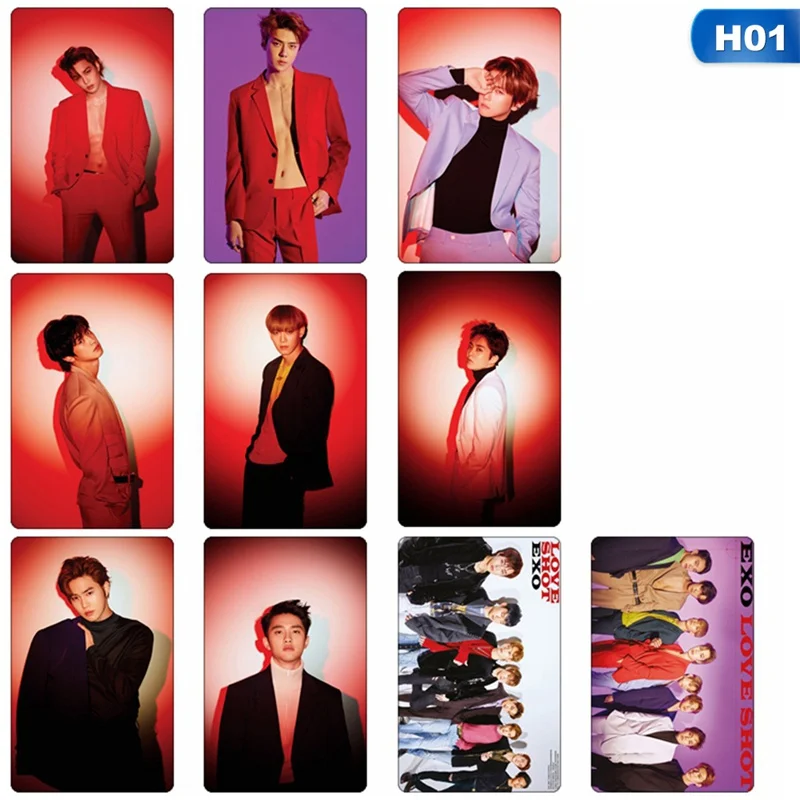 H01 10 шт./компл. альбом KPOP EXO LOVE SHOT самодельная бумага Lomo карта фото плакат в виде карты фотостудии игрушек, для подарка, для фанатов - Цвет: H01