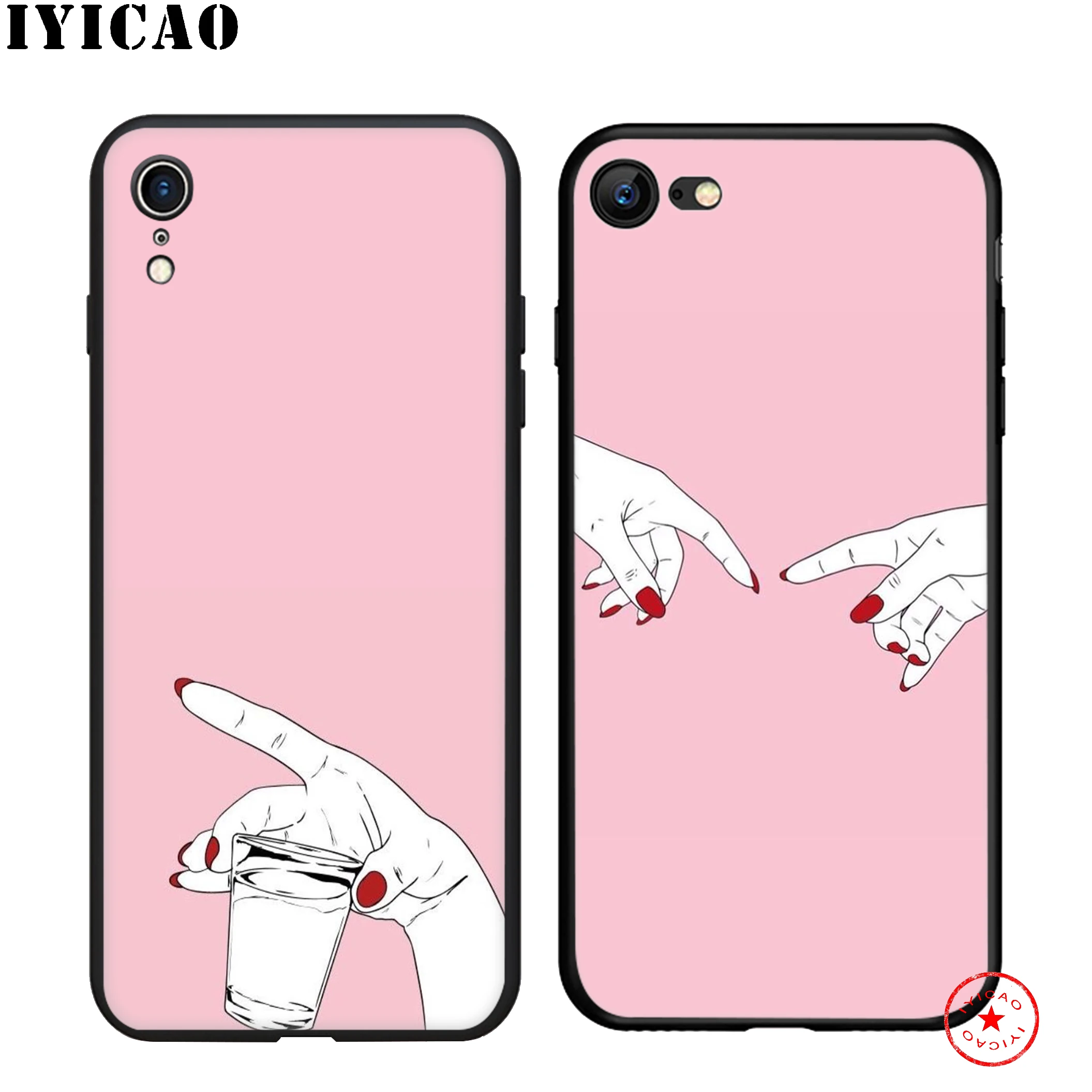 IYICAO Best Friend Pink Hands Soft Black Silicone Case for iPhone 11 Pro Xr Xs Max X or 10 8 7 6 6S Plus 5 5S SE |