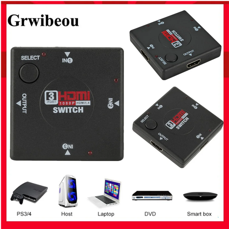 

3D HDMI-compatible Mini Switcher 3 to 1 Tv Switch Box 3 Way Selector 1080P 3 in 1 Out HDMI-compatible Splitter HDMI-compatible