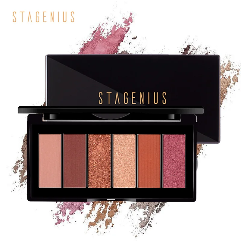 STAGENIUS 6 Colors Makeup Eyeshadow Palette Glitter Matte Shadow Pallette Tropical Vacation Eye Shadow Cosmetic With Mirror