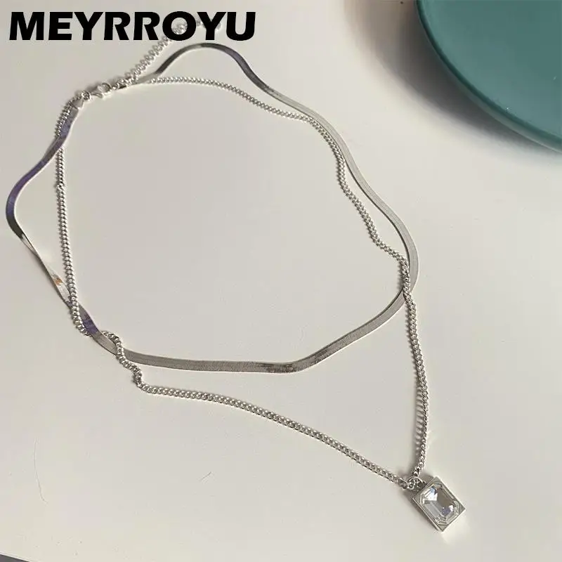 

Женское Ожерелье MEYRROYU, из стерлингового серебра 925 пробы с двойной цепочкой из циркония, колье до ключиц в стиле панк, Ювелирное Украшение