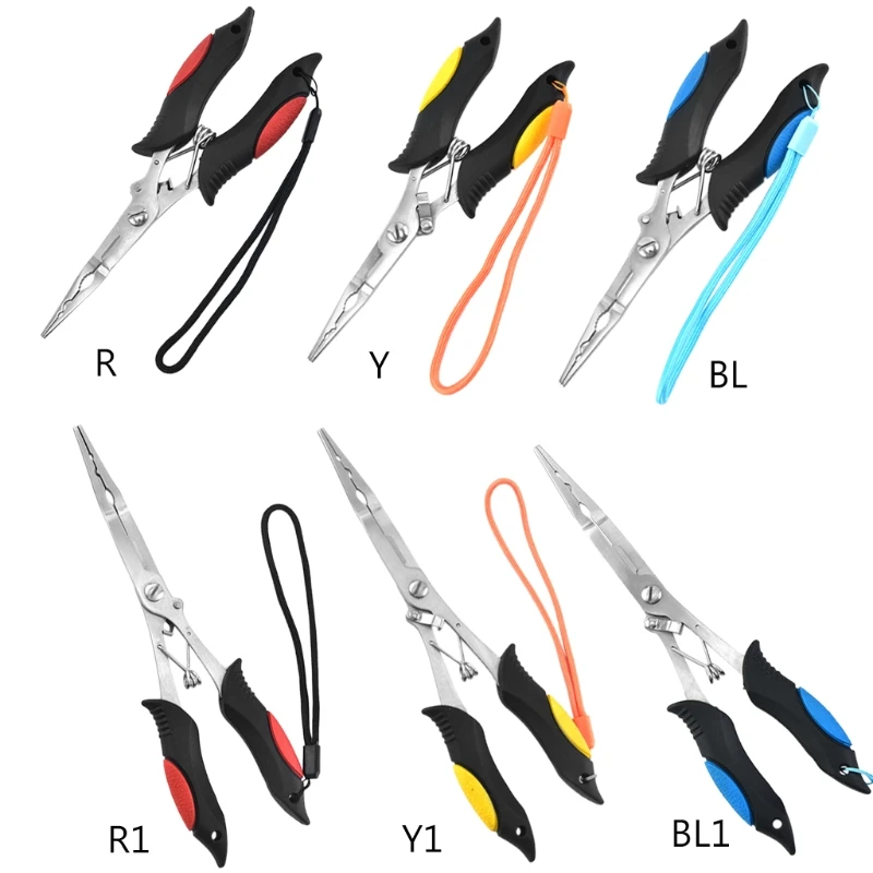 

Long Nose Fishing Pliers Fish Hook Pliers Hook Remover Split Ring Pliers Scissor with Lanyard for Freshwater Saltwater