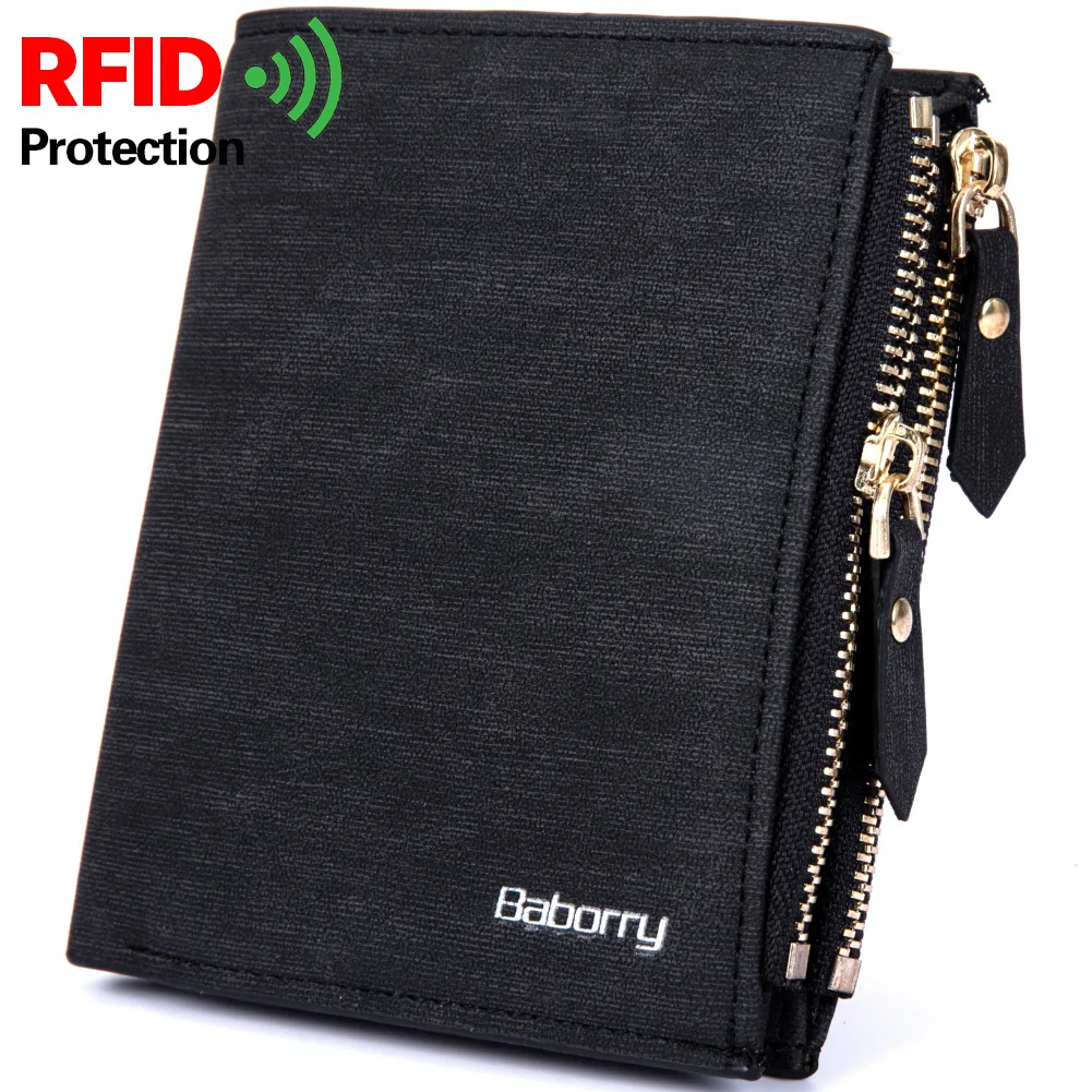 RFID защитный мужской кошелек, однотонный мягкий PU Кошелек для монет, держатель для карт, Короткие Кошельки, дизайн, тонкий кошелек для мужчин, Geldbeutel Herren