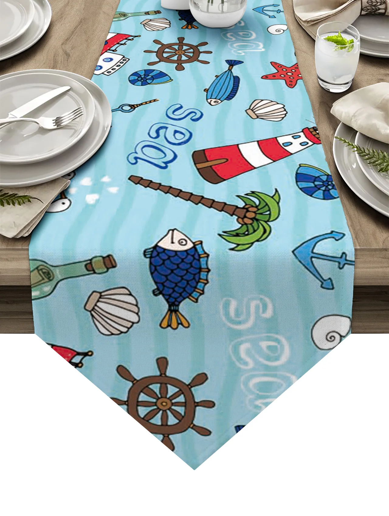 

Marine Elements Lighthouse Anchor Table Runner Wedding Table Decor Tablecloth And Placemat Kitchen Dinning Table Decoration