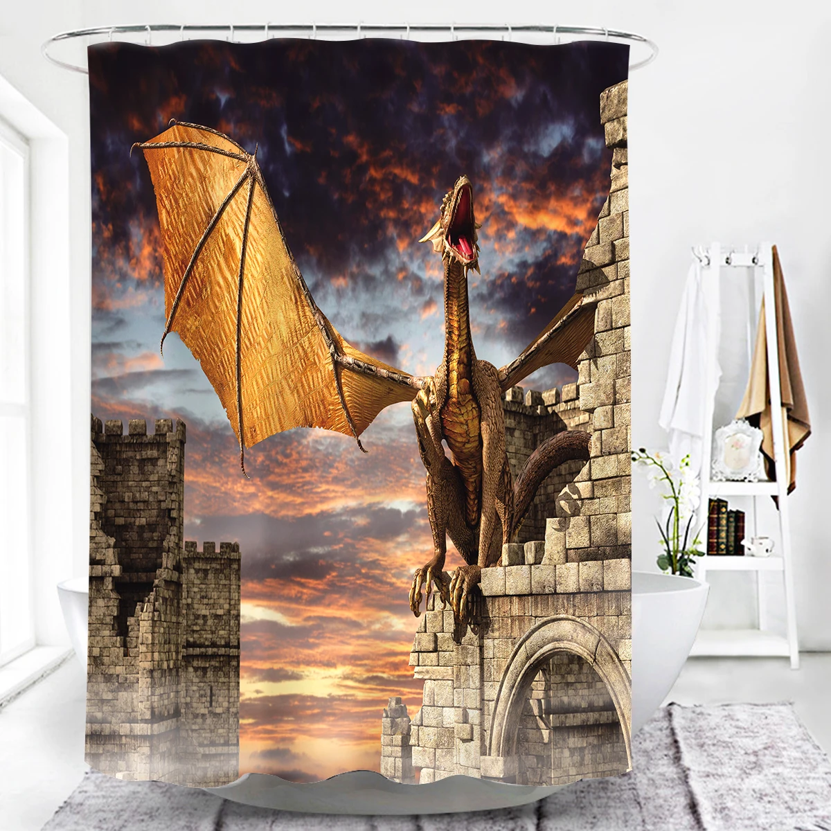 

Animal Bathroom Shower Curtain Funny Shower Curtains Horse Dolphin 3D With 12 Hooks Waterproof Polyester Fabric Shower Curtain