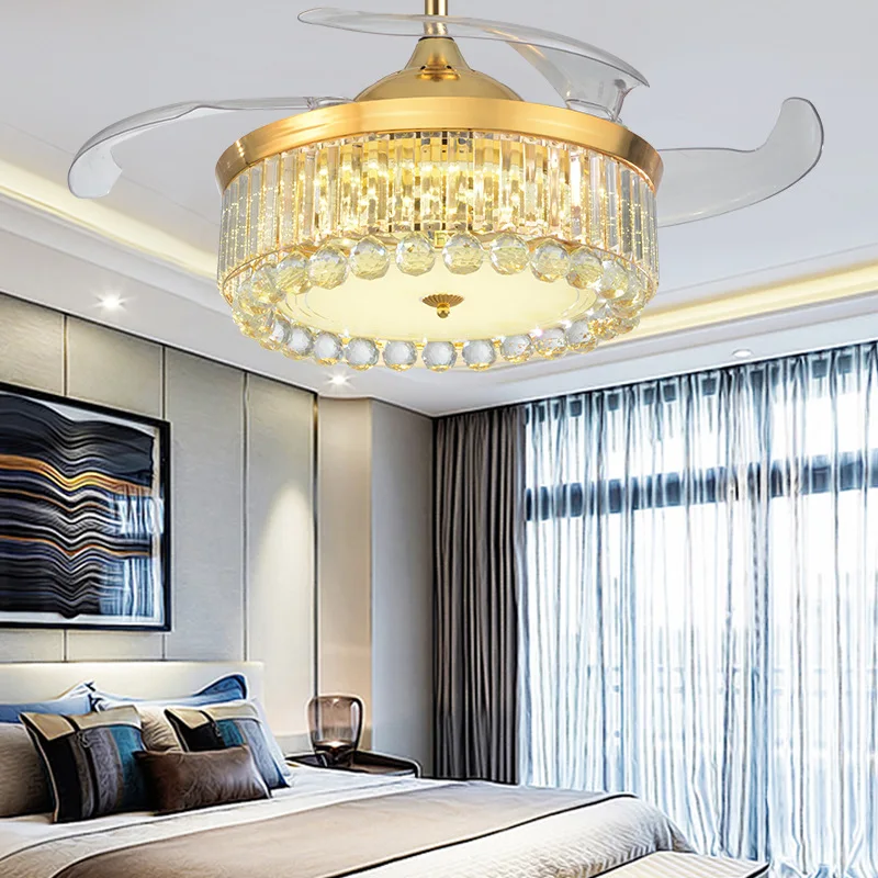 Хрустальный Невидимый потолочный вентилятор светильник модный современный