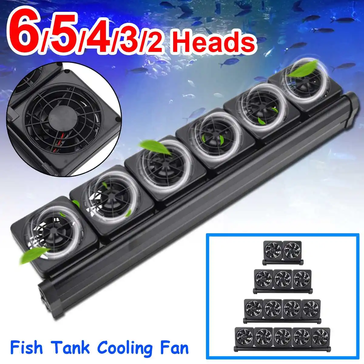 

100-240V 2/3/4/5/6 Head Aquarium Fish Tank Automatic Temperature Control Fan Tank Cooling Aquarium Fan Water Cooling Mute
