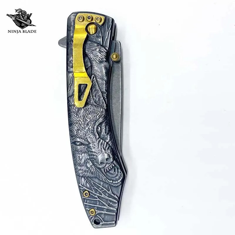 Одиночный волк карманный нож скульптура животного ручка Jackknife острые лезвия