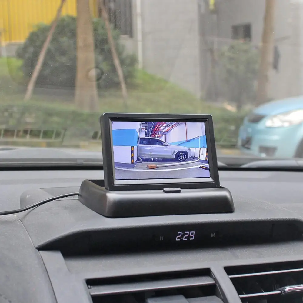 DIYSECUR 4 3 дюймов складной LCD задний вид автомобиля монитор 2 видео вход для камеры DVD