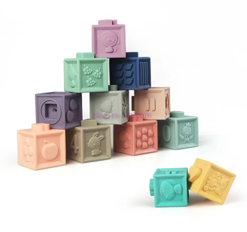 DHL 100set 6/12pcs/set Baby Building Blocks 3D Touch Hand Soft Balls Massage Rubber Teethers Squeeze Toy Bath Ball Toys |