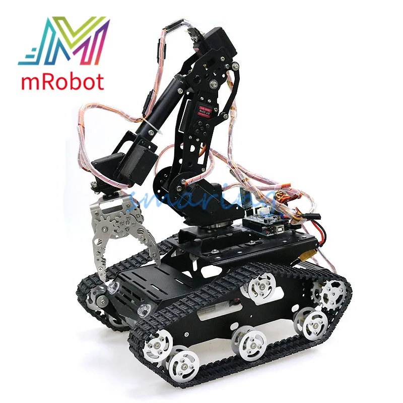 

Smart Robot Arm Robotic Gripper with Metal Tank Chassis WiFi/Bluetooth/Handle Control for DIY RC Robot Model Kit