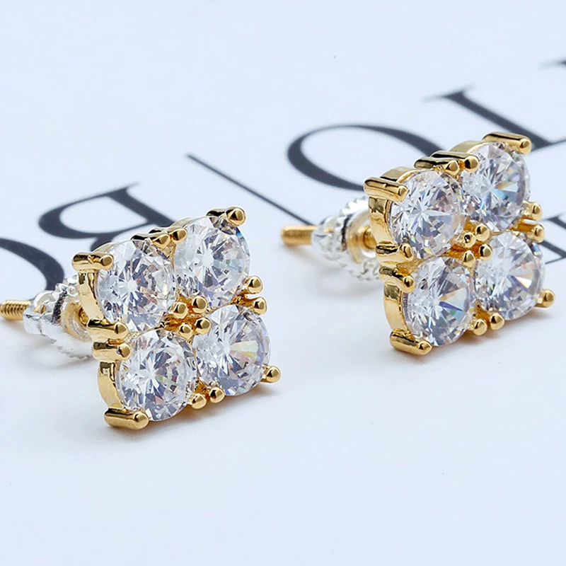 

1 Fashion Simple Zircon Earring Exaggerated Personality Square Earrings Hip Hop Ear Jewelry for Men Women Gifts Stud Earrings