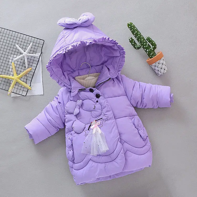 Lavender Детская Хлопковая верхняя одежда для девочек, Новое Детское зимнее утепленное пальто с капюшоном для девочек, Модное теплое хлопковое пальто с рисунком для детей 3-4-5-6 лет - Цвет: Lavender