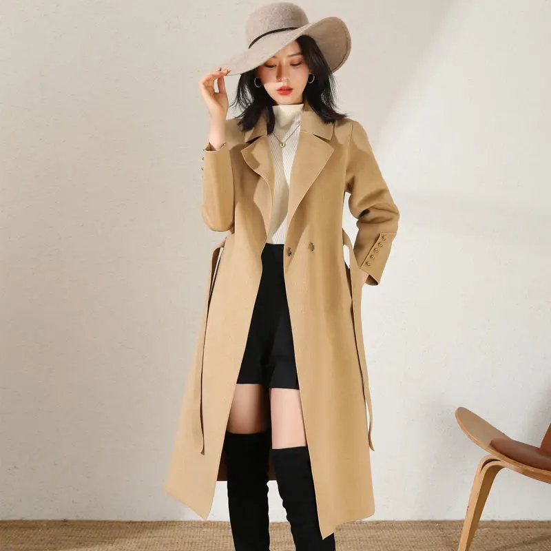 Женское элегантное пальто, женское повседневное однотонное пальто с длинным рукавом, верхняя одежда, осенне-зимнее женское модное шерстяно...