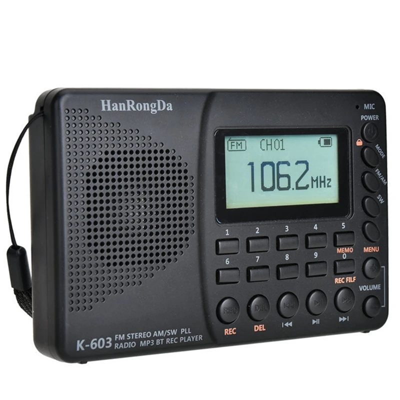 Полнодиапазонное радио HanRongDa K-603 Bluetooth FM AM SW портативное карманное MP3 цифровое