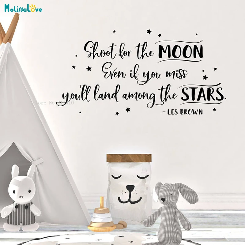 

Shoot for the Moon Wall Decal Kids Room Decor Children Playroom Vinyl Sticker Inspiring Quote Nursery Murals YT1896