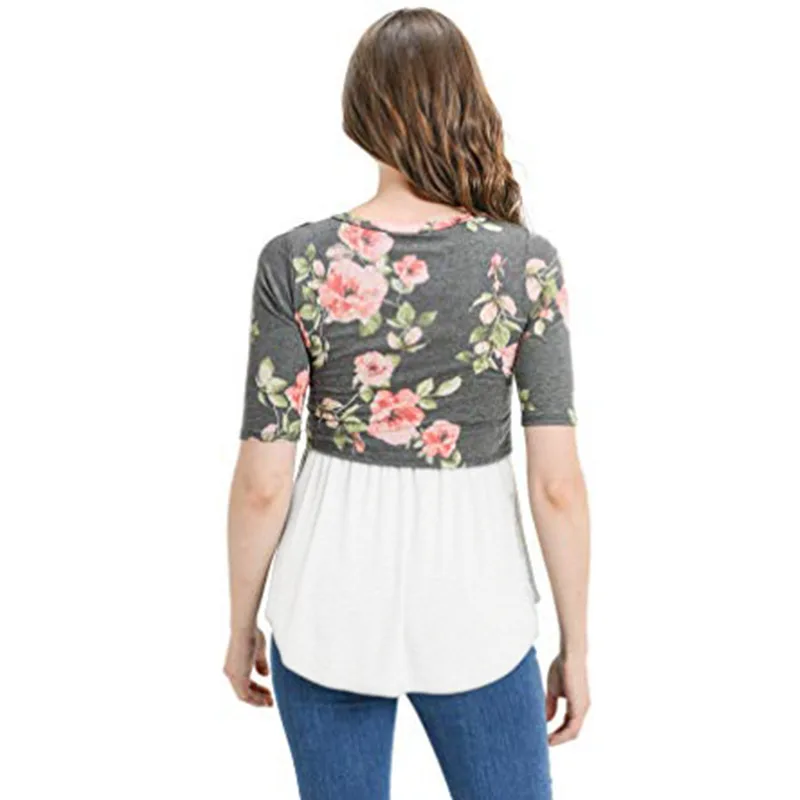 summer maternity clothes mother nurse tops floral printing short sleeve loose women tee shirt t-shirt ropa de maternidad 2020 | Мать и