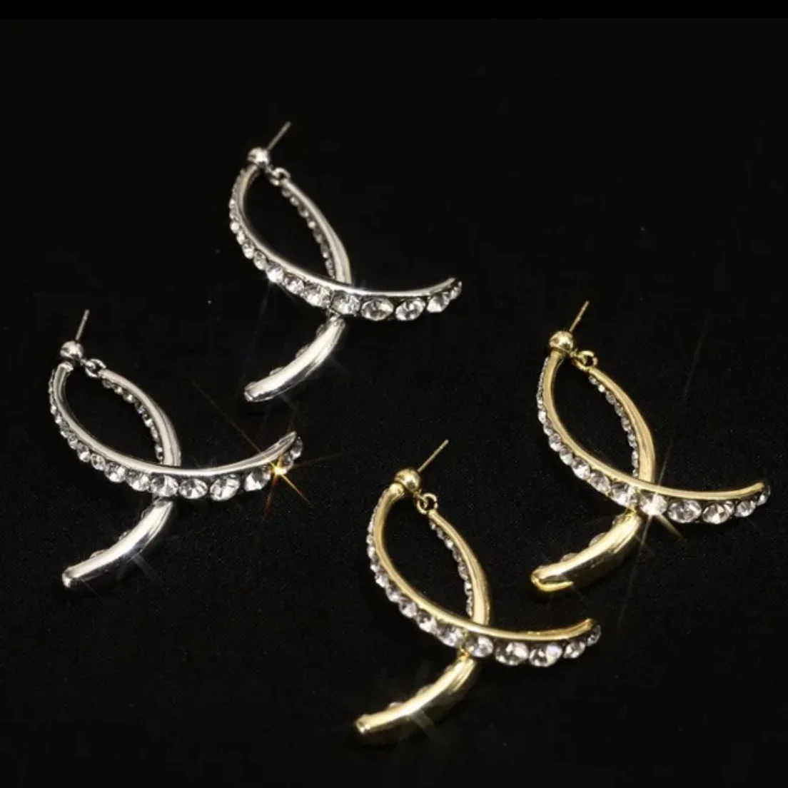 

New Fashion Shining Zircon Crossover Earrings for Women Girls Luxury Trendy Design Crossed Earrings Female Party Jewelry Gift