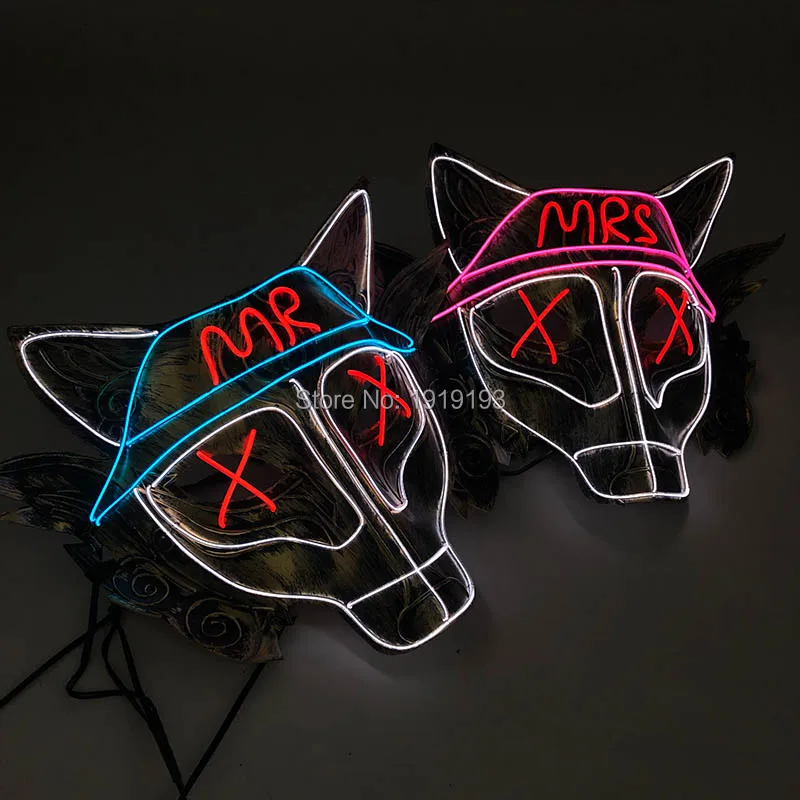 Дешево! EL Wire маска светящаяся серия оборотней для животных забавная праздничная