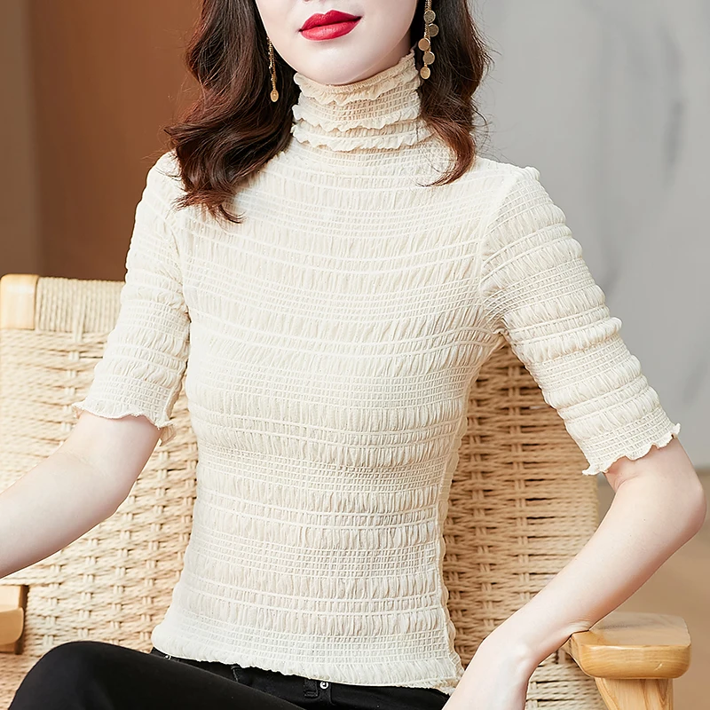 

Mesh Womens Blouses Bottoming Women Shirt half Sleeve Womens Tops and Blouses Blusa Feminina Black women tops