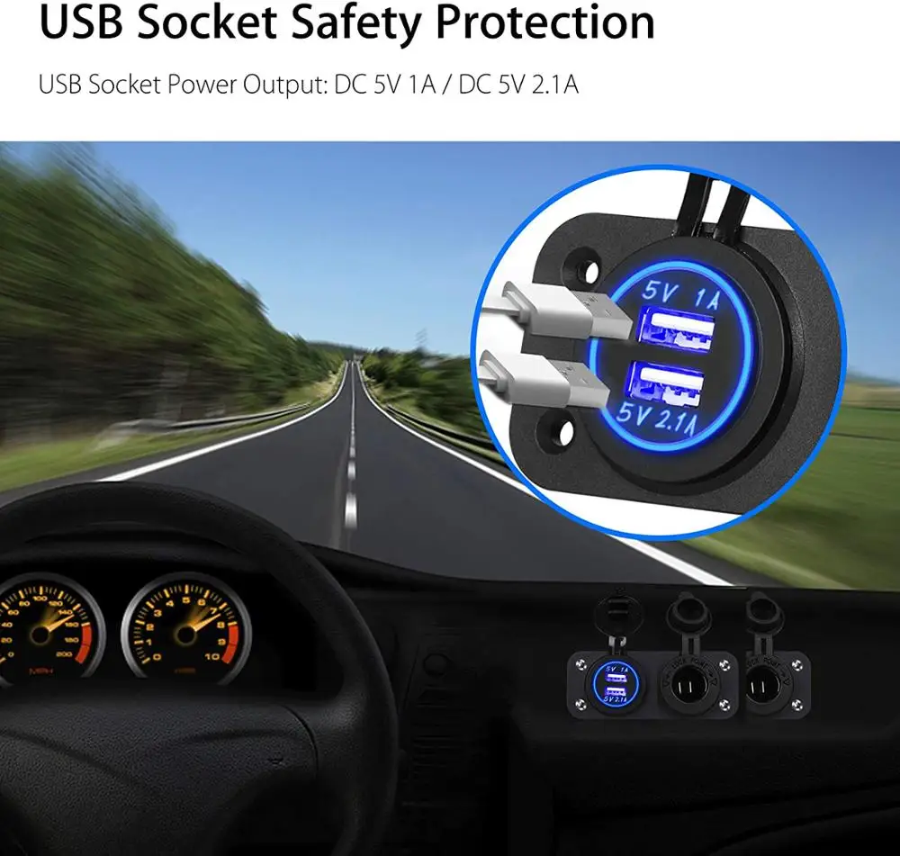 12 В двойная USB Автомобильная розетка зарядное устройство 2 в 1 панель питания и