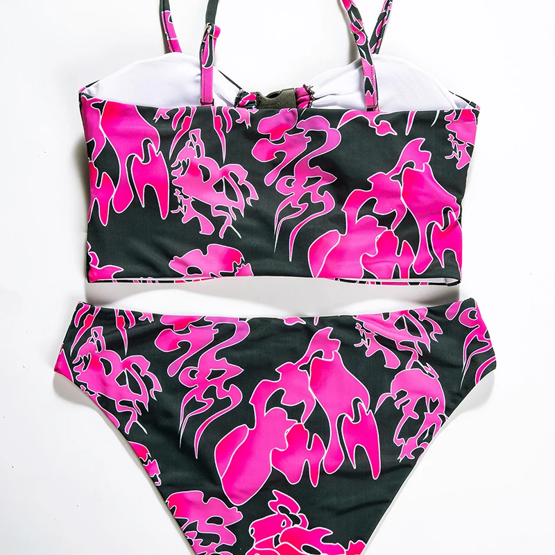 

High Waist Bikini Sets Women Swimsuit Cut Out Print Swimwear Buckle Push Up Bikinis Beach Wear Bathing Suits Woman 2020 Fashion