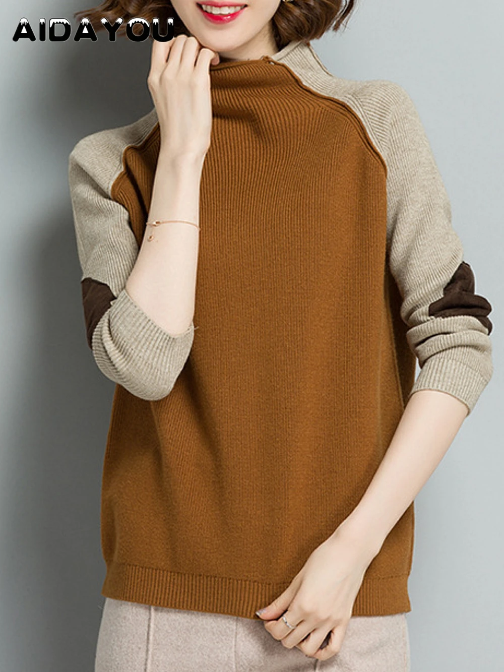 

Women Sweaters Turtleneck Winter Autumn Fashion Patchwork Female Pullovers Cute Special Sweater Japan Style Ouc1844