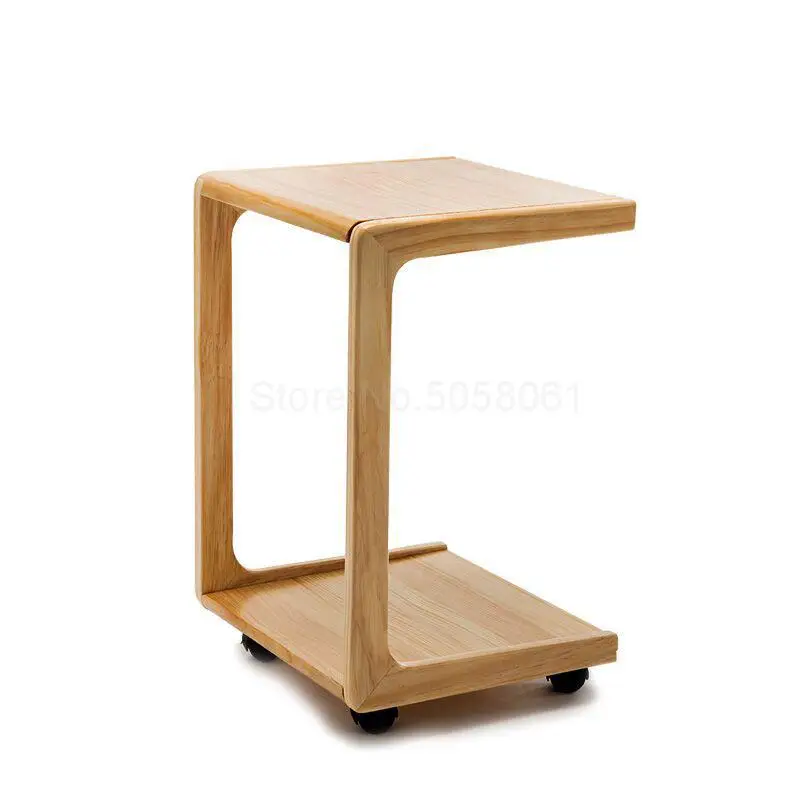 Removable small coffee table with wheels simple mini sofa side solid wood bedroom bedside |
