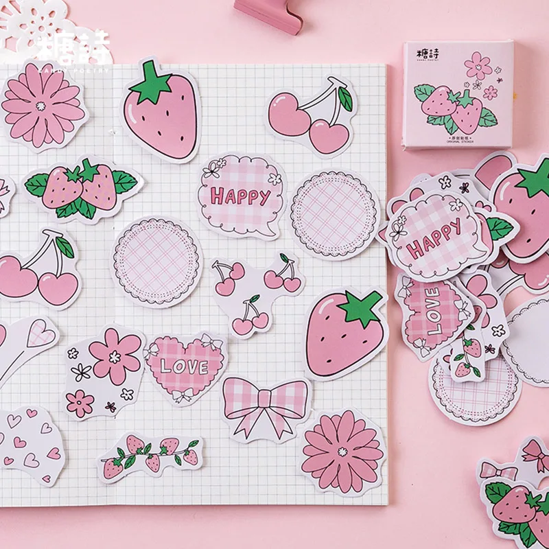 Мини-Клубничные наклейки s Bullet Journal декоративные Скрапбукинг Канцелярские корейские наклейки бумага розовый альбом наклеек