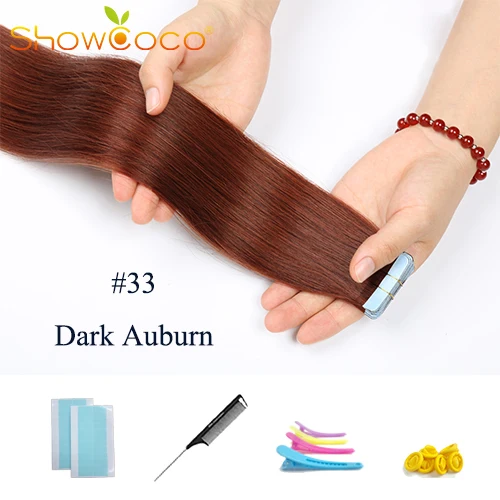 Color33 -20 Pcs ShowCoco лента в Пряди человеческих волос для наращивания натурального волос 20/40 шт, смешанные цвета, Цвет горячие головы для наращивания блеск коричневого до блондинка ленточных накопителей - Цвет: Color33 -20 Pcs