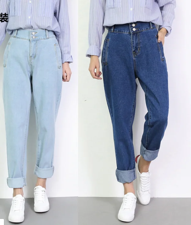 Женские джинсы в европейском и американском стиле с высокой талией свободные