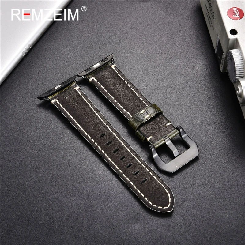 

REMZEIM Crack Retro Genuine Leather Watchband for Apple Watch 5 4 Band Series 3/2/1 Sport Bracelet 38 40 42 44MM Strap
