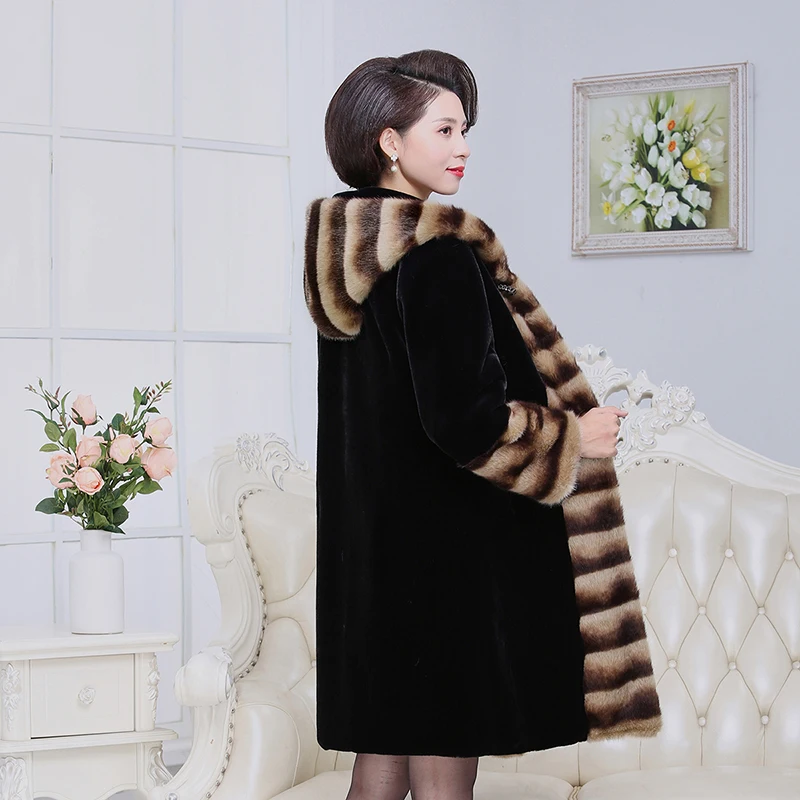 Зимняя шуба из меха норки для женщин среднего возраста утолщенная теплая куртка
