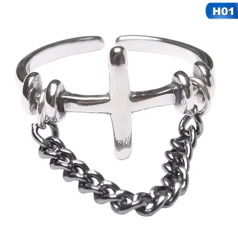 2021 Винтаж серебро Цвет металл панк цепи крест открытые кольца с пряжкой на ремне