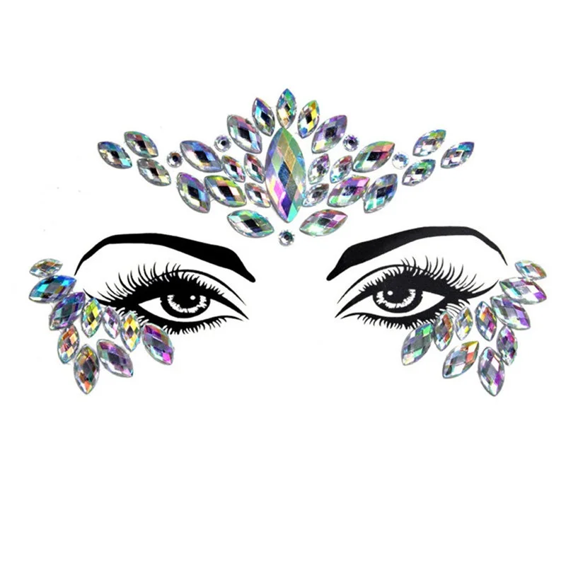 Acrylic Resin Drill Diamond Face Jewelry Women Masquerade Party Decor Diy Eyebrow Eye Stickers Colorful Crystal | Дом и сад