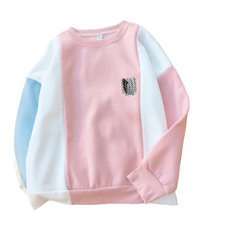 

Attack on Titan Shield Print Hoodies Women Fleece Hit Color Splicing O-neck Pullover Casual Streetwear Harajuku Funny Sweatshirt