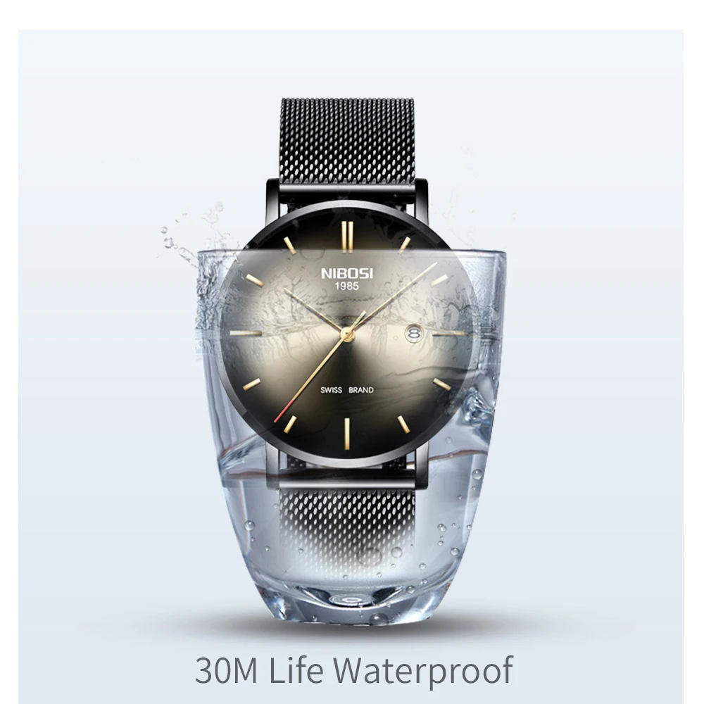 

NIBOSI Watch Men Ultra Thin Stainless Steel Mesh Belt Mens Watches Top Brand Luxury Quartz Clock Waterproof wirstWatch Fashion