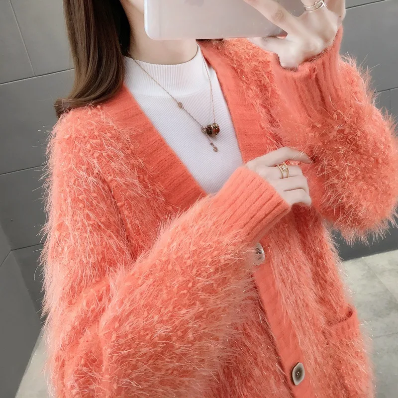 

2020 Autumn Winter Women Sweater Cardigans Fashion Bright Wire Knitting Tops Thicked Warm Single Breasted Cardigans Jacket Y479