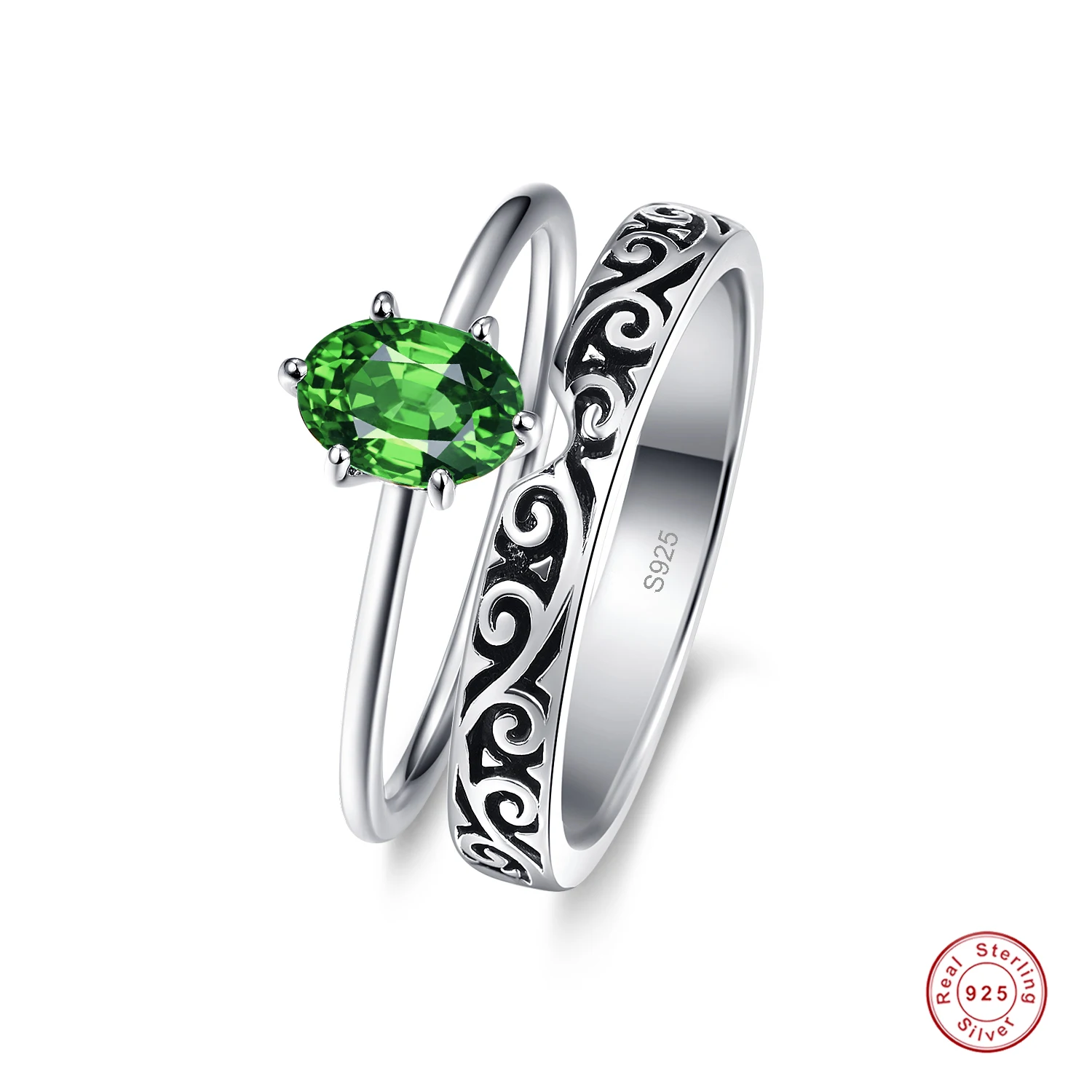 

Женское Обручальное кольцо из серебра 925 пробы с овальным зеленым изумрудом, Винтажное кольцо с цветочной гравировкой