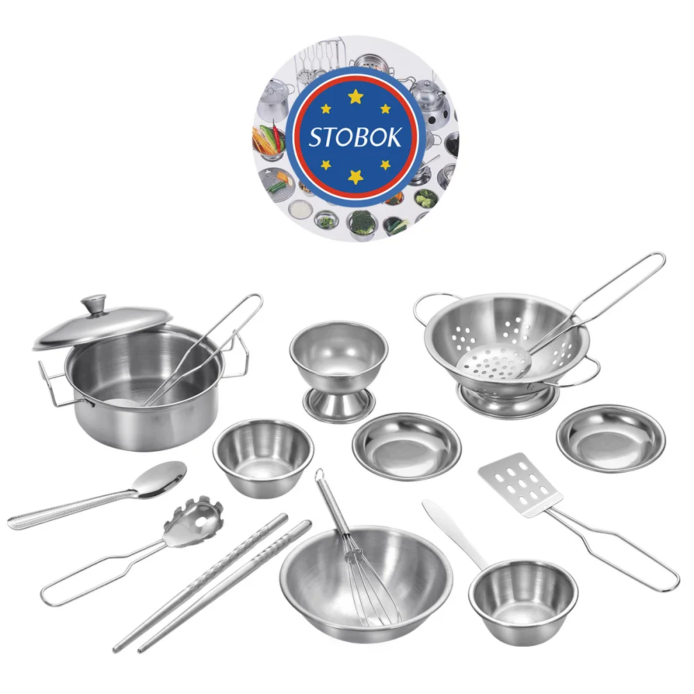 

STOBOK 16pcs Play Pots and Pans Kids Set Stainless Steel Anti-fall Cookware Pots and Pans Set Educational Kitchen Cooking Ut